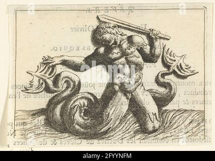 Triton mit zwei Schwänzen; Histoire Metallique de la République de Hollande. Aus Serien-Vignetten mit Meer-uts und Allegorien, als Illustration im Buch Histoire Metallique de la République de Hollande von P. Bizot. Stockfoto