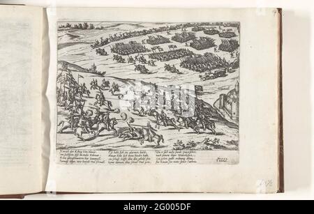 Heinrich IV. Betrifft die Armee des Herzogs von Parma in Aumale, 1592; Serie 4: Französische, deutsche und englische Ereignisse, 1576-1610. Hendrik IV. Trifft die Armee des Herzogs von Parma in Aumale, 6. Februar 1592. Der König wird in dieser Zuneigung verletzt. Mit einer Bildunterschrift von 12 Regeln in deutscher Sprache. Nicht Nummeriert. Stockfoto