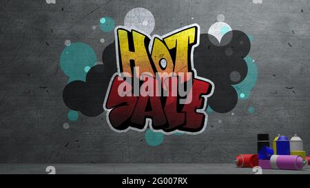Heißer Verkauf Graffiti auf Beton Wand Textur Stein Wand Hintergrund, 3d-Rendering Stockfoto