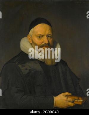 Portrait von Anthony de Wale (1573-1639). Professor für Theologie an der Universität Leiden. Porträt von Anthony de Wale (1573-1639), Theologe in Leiden. Ein Buch in der rechten Hand. Stockfoto