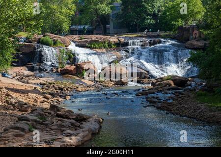 Reedy River Falls in Greenville, South Carolina Stockfoto