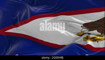 Flagge des Amerikaners Samoa winkt im Wind. Patriotisches Konzept über den Staat. 3d-Illustration. Stockfoto