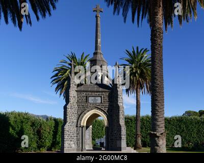 Akaroas Kriegsdenkmal, das an ihre Kriegstoten im Südafrikanischen Krieg, im Ersten und Zweiten Weltkrieg erinnert Stockfoto