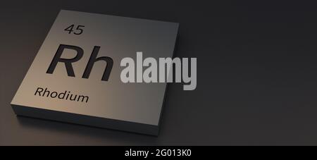 Rhodium-Elemente auf Periodensystem 3d-Illustration. Stockfoto