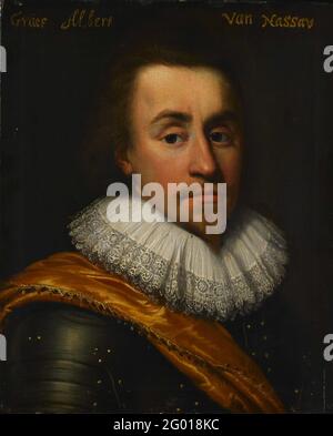 Porträt von Albert, Graf von Nassau-Dillenburg. Porträt von Albert (1596-1626), Graf von Nassau-Dillenburg. Büste nach rechts, in Rüstung. Teil der Porträtserie aus dem Stadshaderel Hof in Leeuwarden. Stockfoto