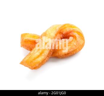 Schmackhafter Churro auf weißem Hintergrund Stockfoto