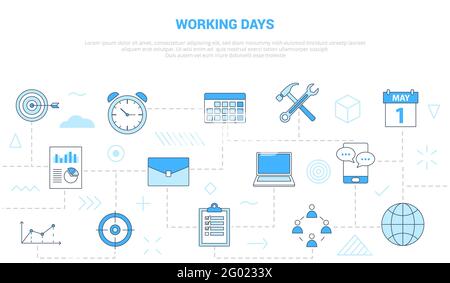 Arbeitstage Konzept mit Icon Set Template Banner mit modern Vektordarstellung mit blauem Farbstil Stockfoto