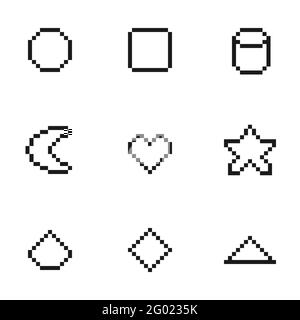 Satz von schwarzen und weißen geometrischen Form Pixel Art Sammlung, Vektor-Illustration Stock Vektor