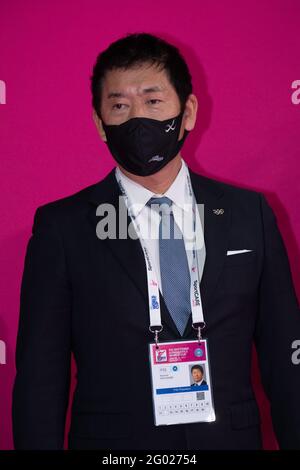 Morinari Watanabe, FIG-Präsident, während der FIG Rhythmic Gymnastics World Cup 2021, in der Vitrifrigo Arena in Pesaro, Italien, 29. Mai 2021. (Foto von Enrico Calderoni/AFLO SPORT) Stockfoto