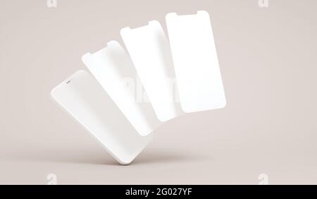 Handy-Mockup und Dias schweben in 3D-Rendering. App-Schnittstelle, ux-ui und Webdesign-Präsentationskonzept Stockfoto