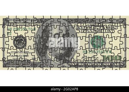 Einhundert-Dollar-Schein als Puzzle gesammelt Stockfoto