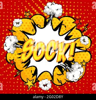 SOCK Text auf Comic Cloud Explosion auf rotem Hintergrund Illustration Stock Vektor