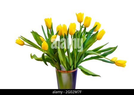 Ein Bouquet von Frühlingsblumen, isoliert auf weißem Hintergrund. Stockfoto