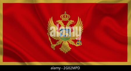 3D Flagge von Montenegro auf faltenem Stoff. Stockfoto