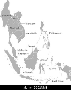 Vektordarstellung mit vereinfachter Karte asiatischer Länder. Südost-Region. Staaten Grenzen von Myanmar, Brunei, Indonesien, Vietnam, Kambodscha, Malaien Stock Vektor