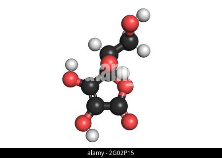 Vitamin C Ascorbinsäure Molekül 3D Rendering chemische Struktur Stockfoto