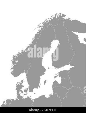 Vektor isolierte Illustration einer vereinfachten politischen Karte von einigen skandinavischen Ländern (Schweden, Finnland, Norwegen, Dänemark) und den nächsten Gebieten. Rahmen Stock Vektor