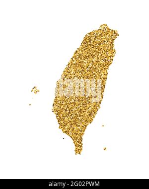 Vektor-isolierte Illustration mit vereinfachter Taiwan-Karte (Republik China). Verziert mit einer glänzenden goldfarbenen Glitzerstruktur. Neujahr und Weihnachtsferien“ Stock Vektor