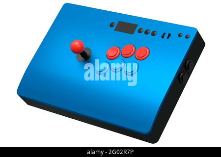 Vintage Arcade-Stick mit Joystick und Turnier-Tasten auf weiß Stockfoto