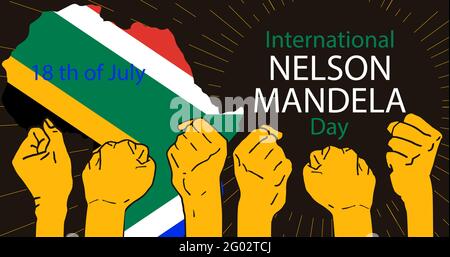 Internationaler Nelson-Mandela-Tag. 18. Juli. Konzeptkunst, die Kraft, Einheit und Kraft zeigt. Vektorgrafik Stock Vektor