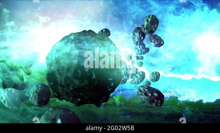 3d-Illustration - Nebel- und Steroidfeld im Weltraum Stockfoto
