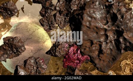 3d-Illustration - Nebel- und Steroidfeld im Weltraum Stockfoto