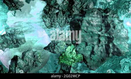 3d-Illustration - Nebel- und Steroidfeld im Weltraum Stockfoto