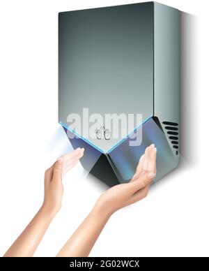 Realistische Vektor-Handtrocknung. Isolierte Symboldarstellung. Konzept der Hygiene und Pflege. Stock Vektor