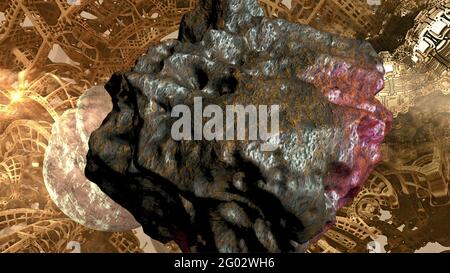 3d-Illustration - Nebel- und Steroidfeld im Weltraum Stockfoto