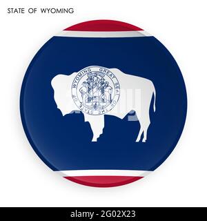 Flagge des amerikanischen Staates Wyoming Ikone im modernen Neomorphismus Stil. Schaltfläche für mobile Anwendung oder Web. Vektor auf weißem Hintergrund Stock Vektor