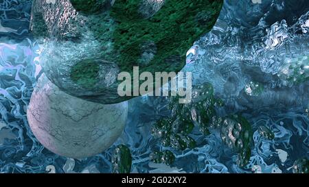3d-Illustration - Nebel- und Steroidfeld im Weltraum Stockfoto