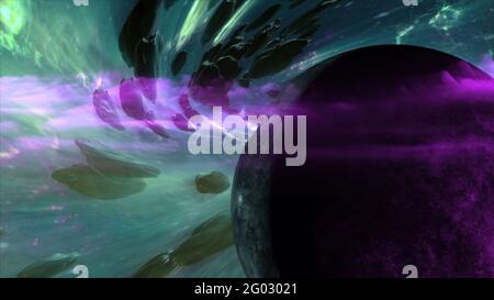 3d-Illustration - Nebel- und Steroidfeld im Weltraum Stockfoto