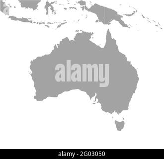 Vektor Moderne isolierte Illustration. Vereinfachte geografische Karte von Australien und den nächsten Gebieten (Indonesien, Papua-Neuguinea, Salomonen Stock Vektor