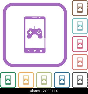 Mobile Gaming einfache Symbole in Farbe gerundeten quadratischen Rahmen auf weißem Hintergrund Stock Vektor