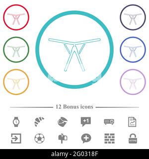 Zusammenklappbare Wäschetrockner Rack flache Farbsymbole in kreisförmigen Umrissen. 12 Bonus-Symbole enthalten. Stock Vektor