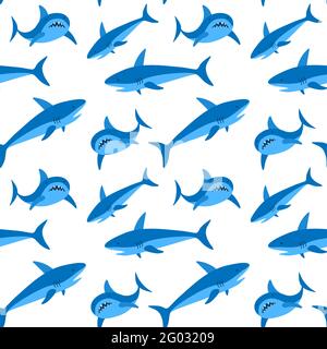 Nahtloses Haifischmuster. Stoff- und Textildesign. Vektorgrafik. Stock Vektor