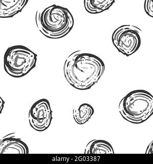 Gekritzelte malerische inky Kreis Vektor nahtlose Muster Hintergrund. Von Hand gezeichneter Pinselstrich umkreist monochromen Hintergrund. Moderne, flippige, abstrakte Ausstattung Stock Vektor