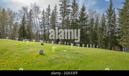 NWMP Friedhof in Fort Walsh in den Cypress Hills in der Nähe von Maple Creek, Saskatchewan, Kanada Stockfoto