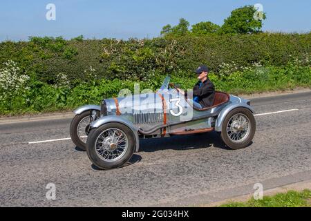 1934 30s 30er Jahre No.3 Pre-war Motorsport Silver Austin 7 Special 748cc Open-opped Single-Sitzer Tourer auf dem Weg zum Capesthorne Hall Klasse Auto Event, Ceshire UK Stockfoto