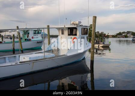 King's Bay Crystal River, Florida: Kommerzielle Fischerboote auf den Docks Stockfoto