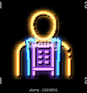 Orthopädischer Gürtel für Rückenstütze der Wirbelsäule, Leuchtsymbol in Neon Stock Vektor