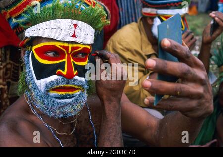 Papua-Neuguinea, Western Highland, Mt. Hagen, Sing Sing of Mount Hagen - der jährliche Mt. Hagen Cultural Show bringt viele ethnische Gruppen aus einem Stockfoto