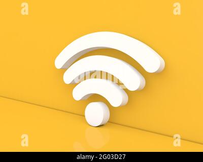 Wi-Fi-Schild auf gelbem Hintergrund. 3d-Renderdarstellung. Stockfoto