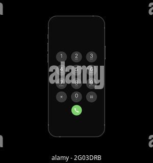 Wählen Sie die Telefonnummer. Bildschirm mit Nummern zur Eingabe und Anruftaste. Realistisches Tastaturdesign. Vektorgrafik Stock Vektor