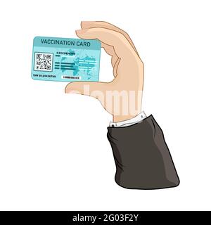 Hand hält Impfkarte isoliert auf weißem Hintergrund. Impfungen erhalten. Coronavirus-Impfstoff.Impfpass-Konzept.Stock Vektor-Illustration Stock Vektor