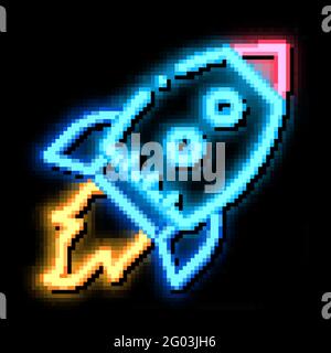 Flying Rocket Raumschiff Agile Element Neon Glow Symbol Illustration Stock Vektor
