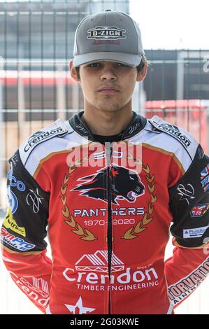 MANCHESTER, GROSSBRITANNIEN. 31. MAI Jordan Palin - Peterborough Crendon Panthers während des SGB Premiership-Spiels zwischen Belle Vue Aces und Peterborough im National Speedway Stadium, Manchester, am Montag, 31. Mai 2021. (Kredit: Ian Charles, Mi News) Kredit: MI Nachrichten und Sport /Alamy Live Nachrichten Kredit: MI Nachrichten und Sport /Alamy Live Nachrichten Stockfoto