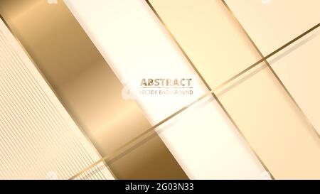 Elegante realistische Creme Schatten Luxus-Design-Hintergrund mit goldenen Linien und Schatten. Beigefarbenes 3D-Konzept mit Papierschnitt. Vektorgrafik. Stock Vektor