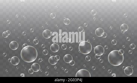 Seifenblasen oder Luftblasen auf transparentem Hintergrund. Vektorgrafik Stock Vektor