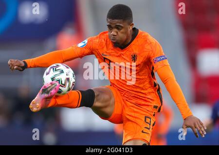 BOEDAPEST, UNGARN - 31. MAI: Myron Boadu aus den Niederlanden U21 während des UEFA-Viertelfinalmatches der U-21-Europameisterschaft 2021 zwischen der niederländischen U 21 und der französischen U 21 in der Boszik Arena am 31. Mai 2021 in Boedapest, Ungarn (Foto: Istvan Derencsenyi/Orange Picches) Stockfoto
